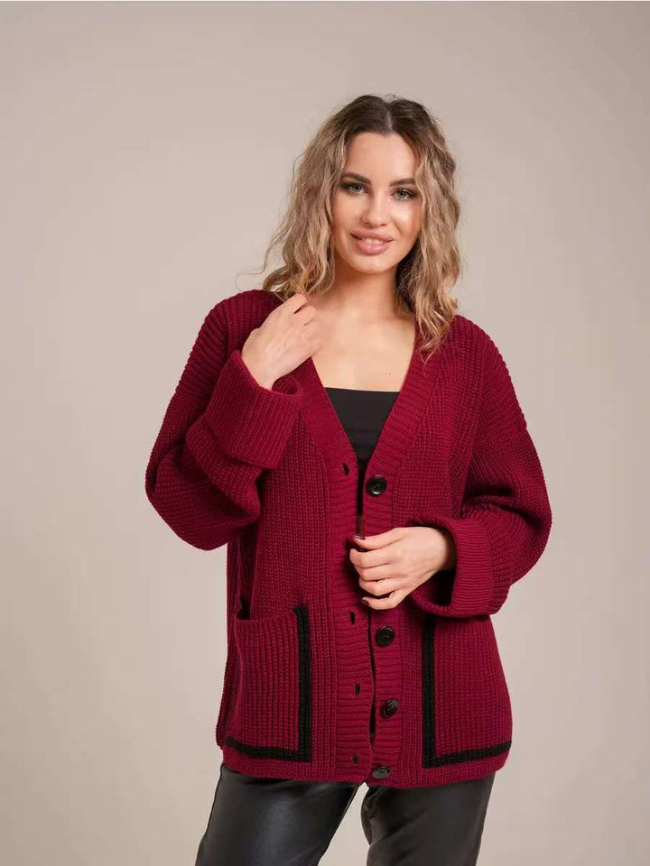 Damen Strickjacke mit knöpfbarem Design und Taschen Drune
