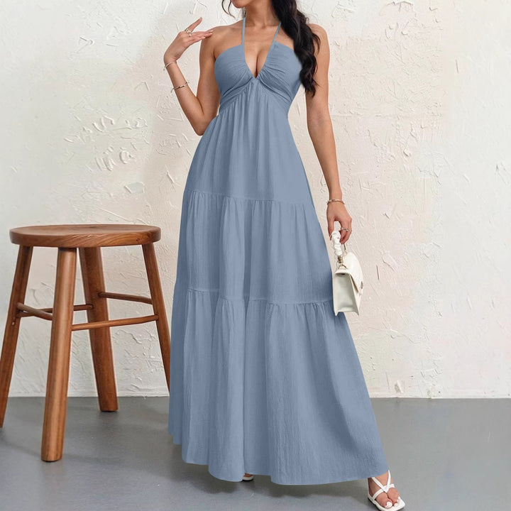 Damen Maxikleid mit tiefem V-Ausschnitt und luftiger Silhouette Drune