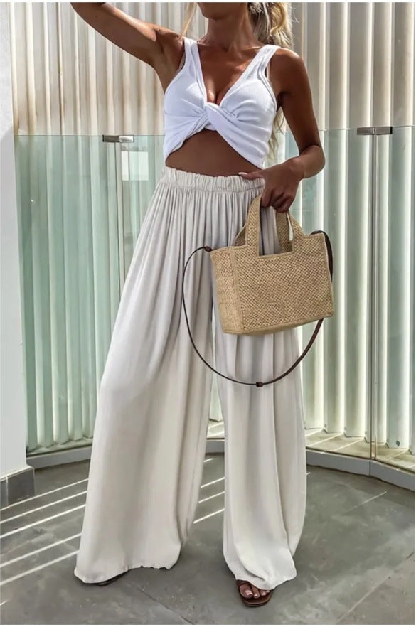 Damen Elegante weite Sommerhose mit elastischem Bund und fließendem Schnitt Drune