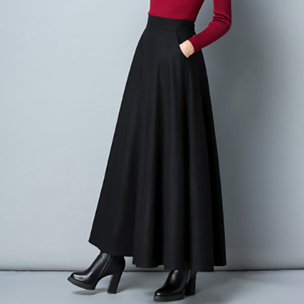 Damen Eleganter Maxirock mit schwingendem Saum und praktischen Taschen Drune