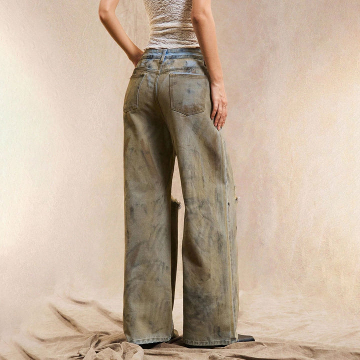 Damen Weite Jeans mit modischen Destroyed-Details und lässigem Schnitt Drune