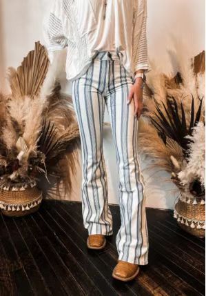 Damen Flared Jeans mit vertikalen Streifen und hohem Bund Drune