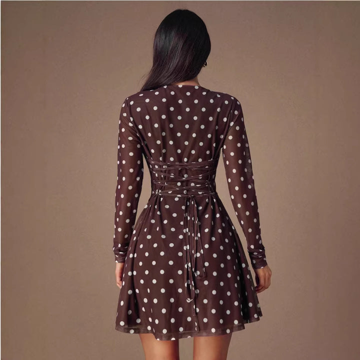 Damen Mini-Kleid mit transparenten Ärmeln und gepunktetem Design Drune