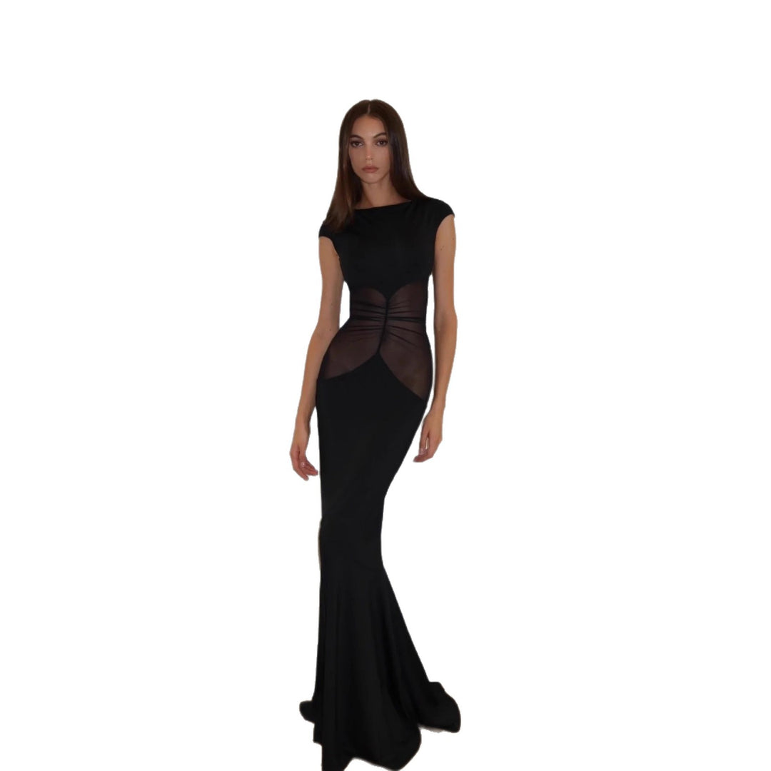 Damen Elegant figurbetontes Maxikleid mit transparenten Einsätzen Drune