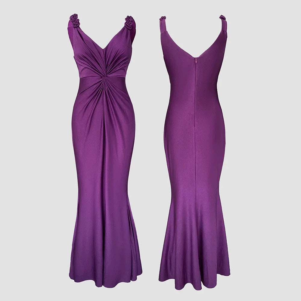 Damen elegantes Abendkleid mit raffiniertem Wickeldesign und zarten Trägerdetails Drune