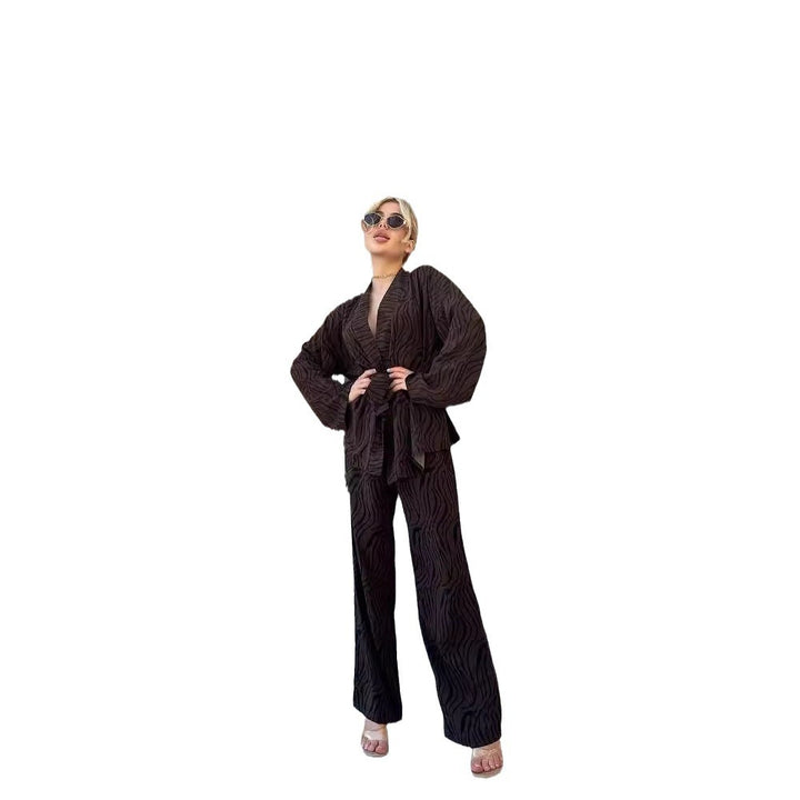 Damen Set aus leichtem Blazer und weiter Hose im floralem Design Drune