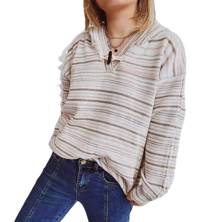 Damen gestreifter Hoodie mit breiten Ärmeln und Kordelzug Drune