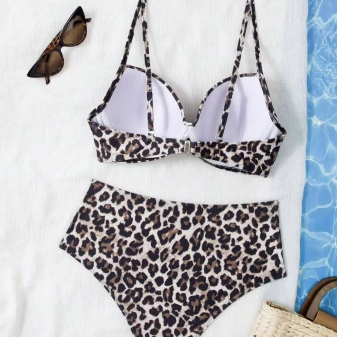 Damen Hoch tailliertes Bikini-Set mit gepolstertem Oberteil und animalischem Muster Drune