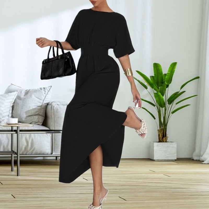 Damen Elegantessent Midi-Kleid mit tiefem Rückenausschnitt und Schleifenbändchen Drune
