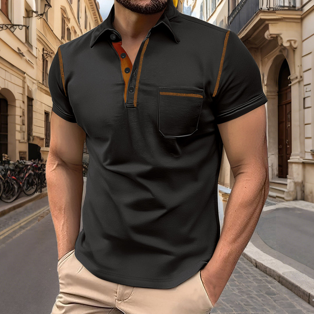 Herren nan Kurzarm-Polo mit Brusttasche, kontrastierender Steppnaht und Hemdkragen Drune