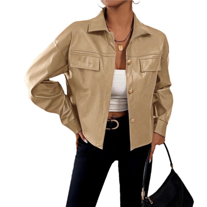 Damen Modische Kunstlederjacke im Oversized-Stil Drune