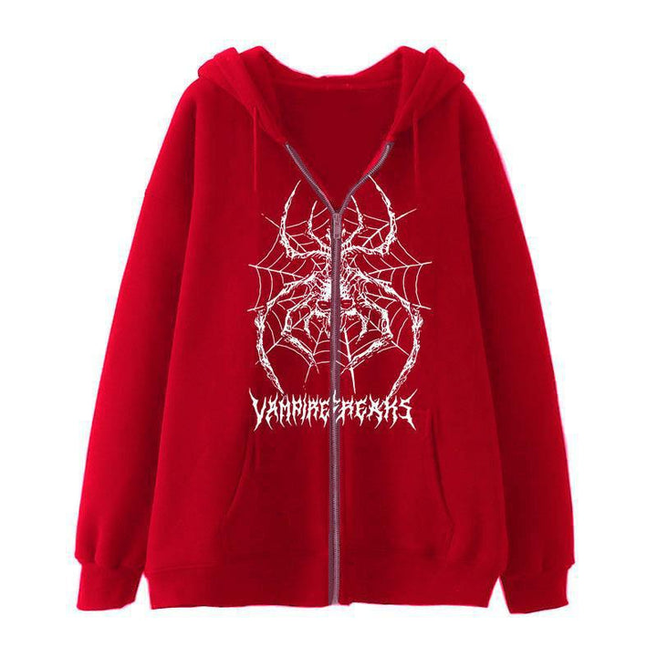 Damen Langarm Kapuzenjacke mit detailreichem Spinnenmotiv Drune