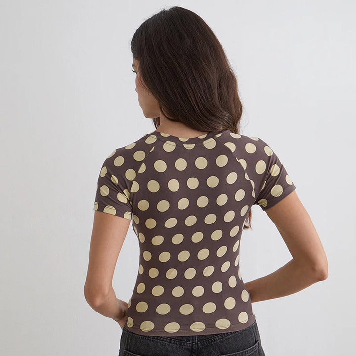 Damen Figurbetontes Kurzarmshirt mit modernen Punktedesign Drune