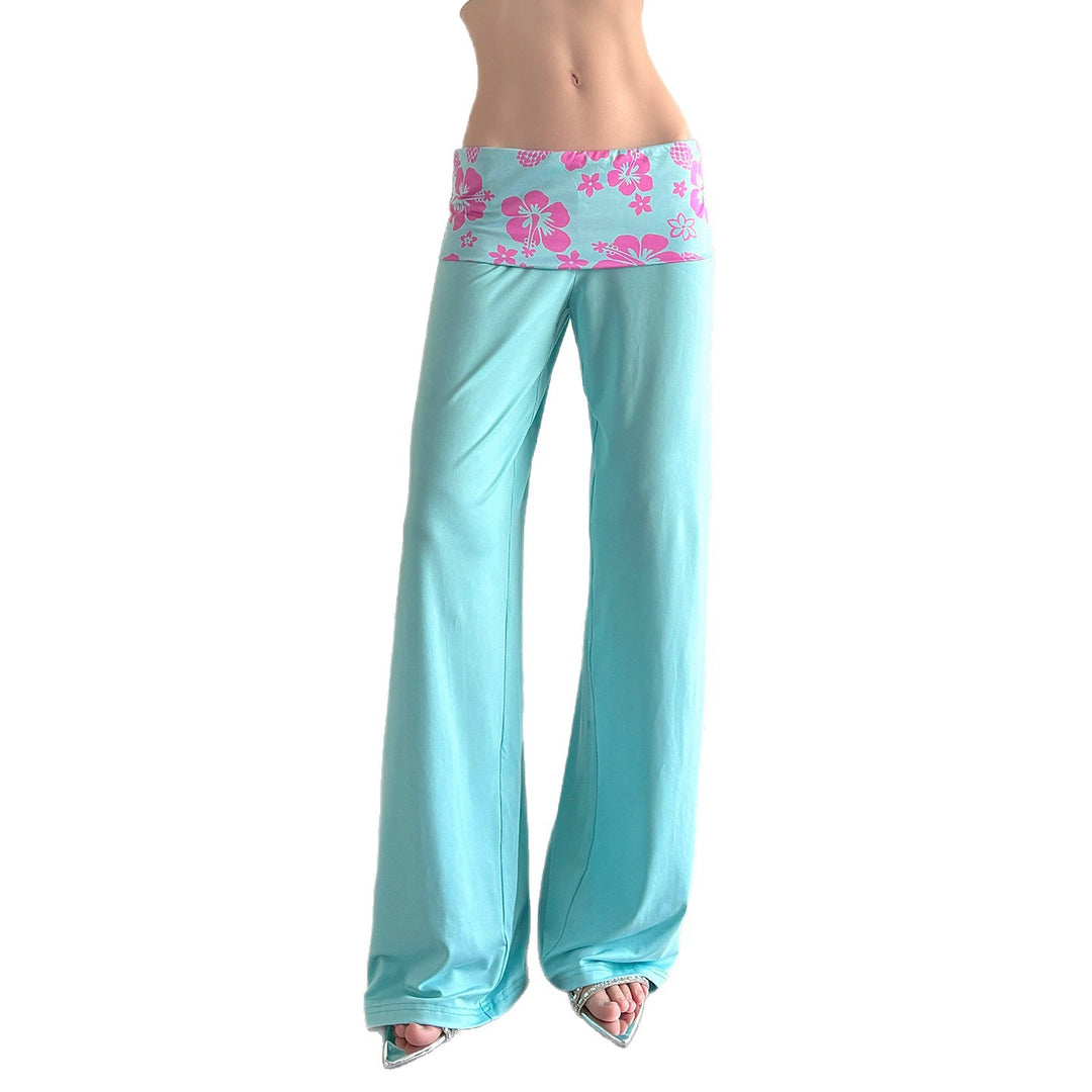 Damen nan weite Yoga-Palazzohose mit Umschlagbund und hoher Taille Drune