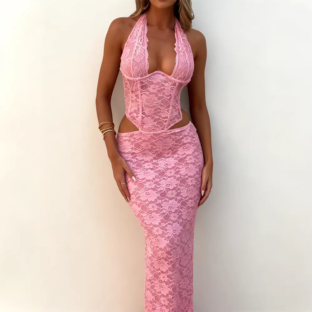 Damen Langes Spitzenkleid mit sexy Ausschnitten und raffinierten Details Drune