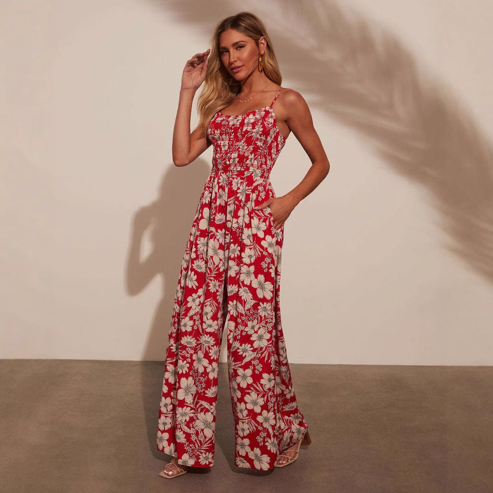 Damen Maxikleid mit floralem Design und elastischer Taille Drune