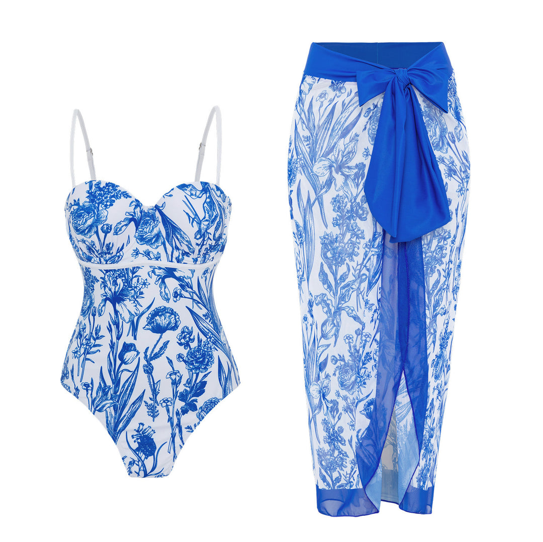 Damen Bademode mit floralem Muster und transparenter Sarong-Hülle Drune