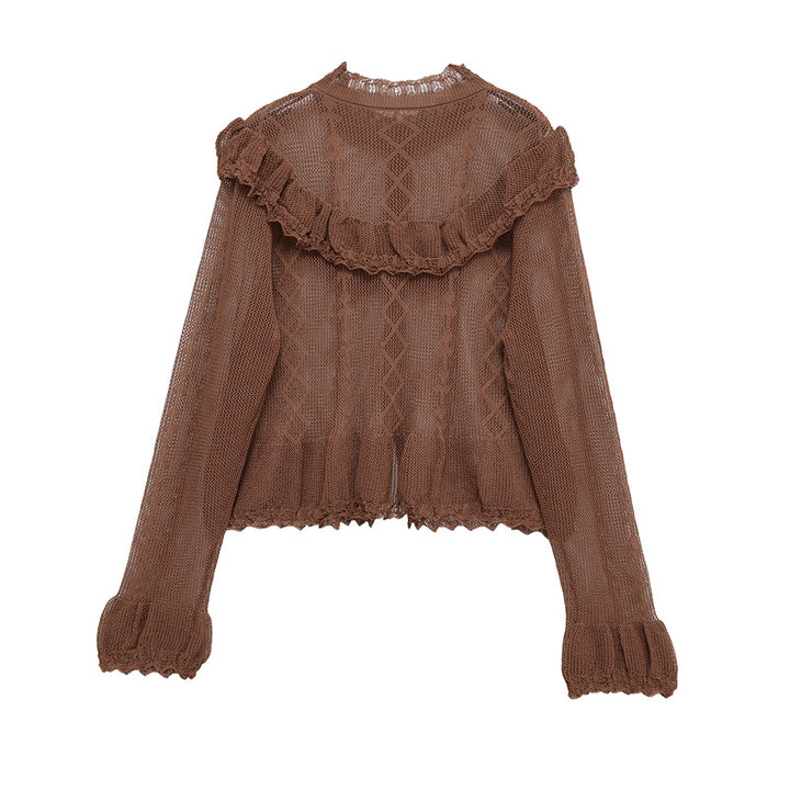 Damen Süßes Strickoberteil mit Rüschendetails und Knopfleiste Drune