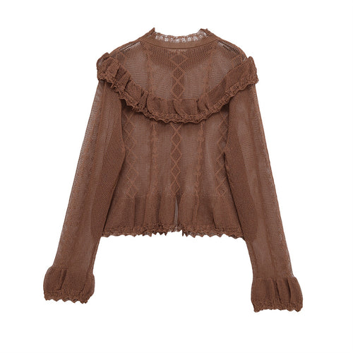 Damen Süßes Strickoberteil mit Rüschendetails und Knopfleiste Drune