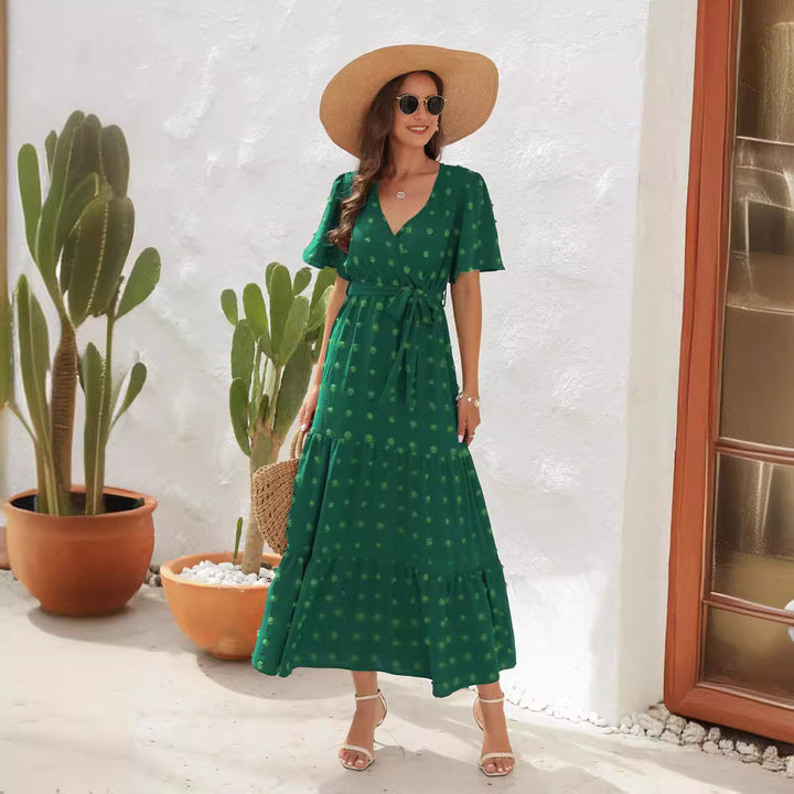 Damen Maxikleid mit fließendem Schnitt und femininem Wickeldesign Drune