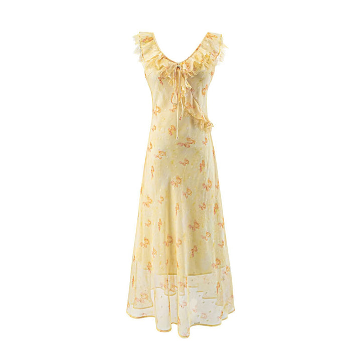 Damen Maxikleid mit verspieltem Rüschendesign und Blumenmuster Drune