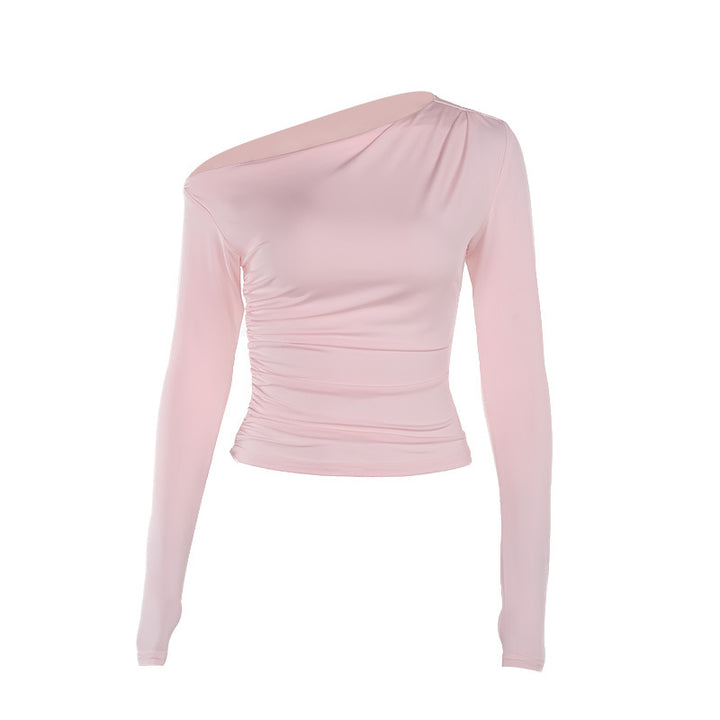 Damen Langarm-Crop-Top mit asymmetrischem Ausschnitt und Raffung Drune