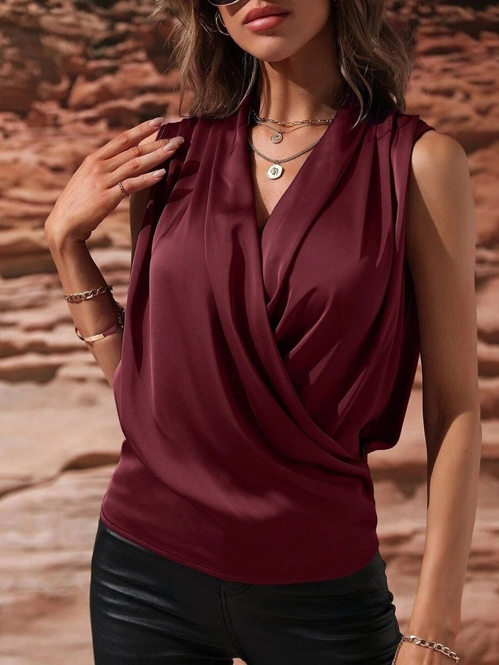 Damen Elegantes Oberteil mit Wickeloptik und Drapierung Drune
