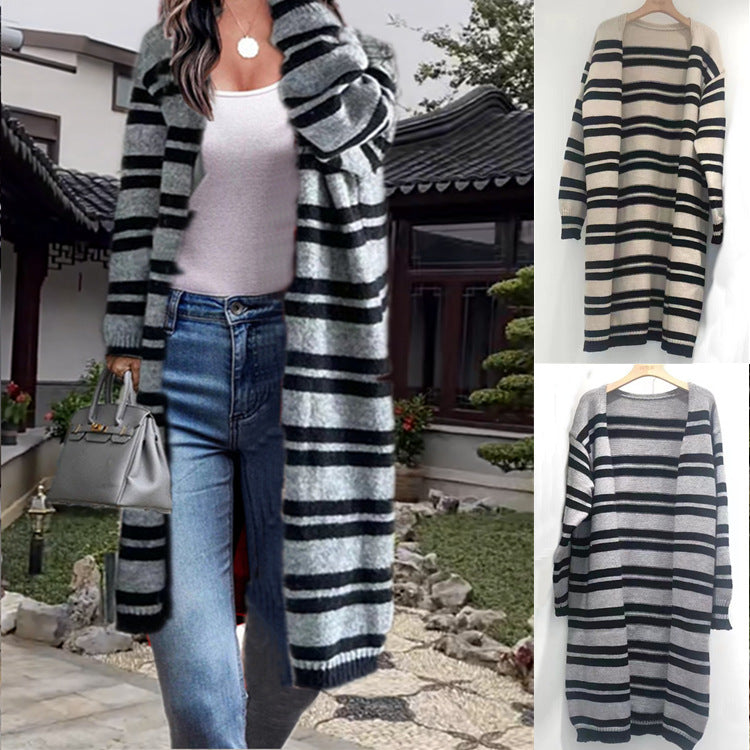 Damen Grobstrick-Cardigan mit breiten Streifen und lässigem Schnitt Drune