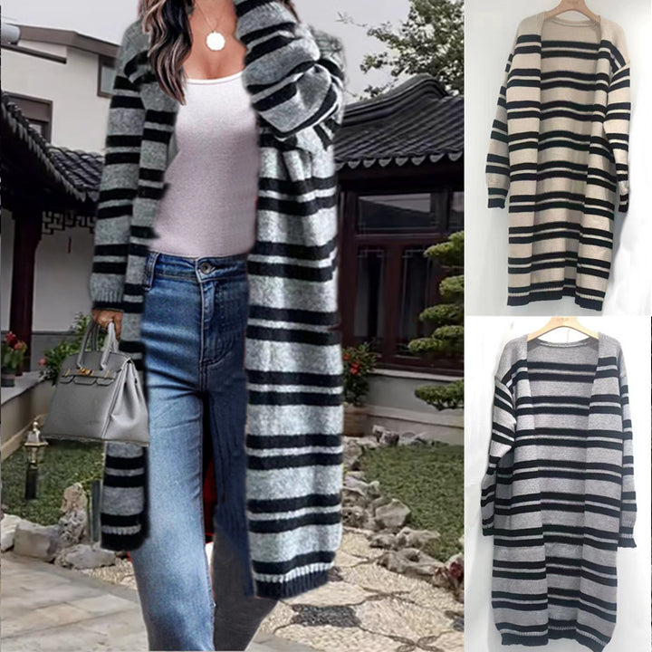 Damen Grobstrick-Cardigan mit breiten Streifen und lässigem Schnitt Drune