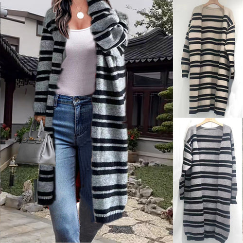 Damen Grobstrick-Cardigan mit breiten Streifen und lässigem Schnitt Drune