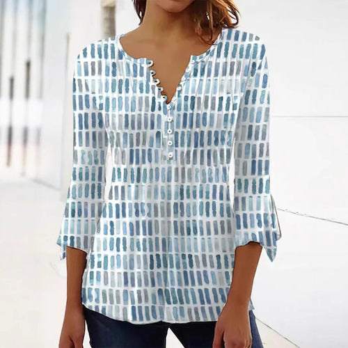 Damen Bluse im modernen Grafikdesign mit Knopfdetails Drune