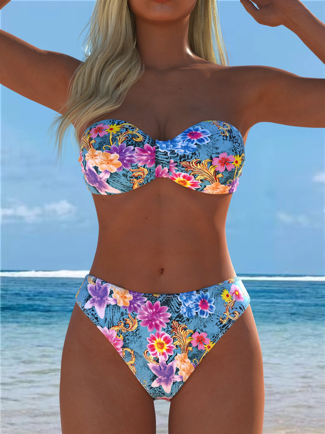 Damen Bikini-Set mit einem eleganten Bustier-Oberteil und hohem Beinausschnitt Drune