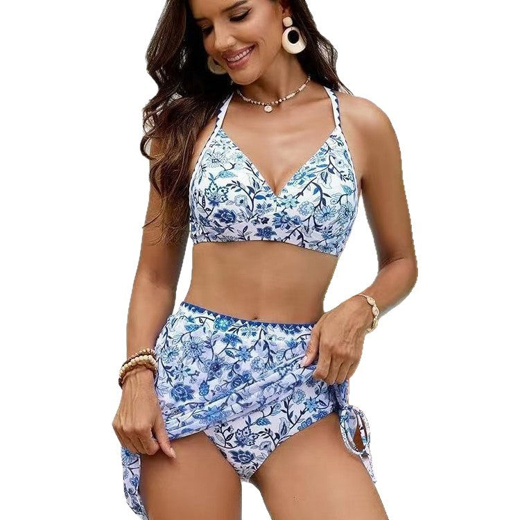Damen Badeoutfit mit hohem Bund und trendy Wickelrock Drune