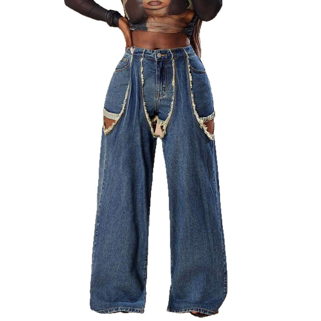 Damen Distressed Wide-Leg-Jeans mit Cut-Out-Details Drune