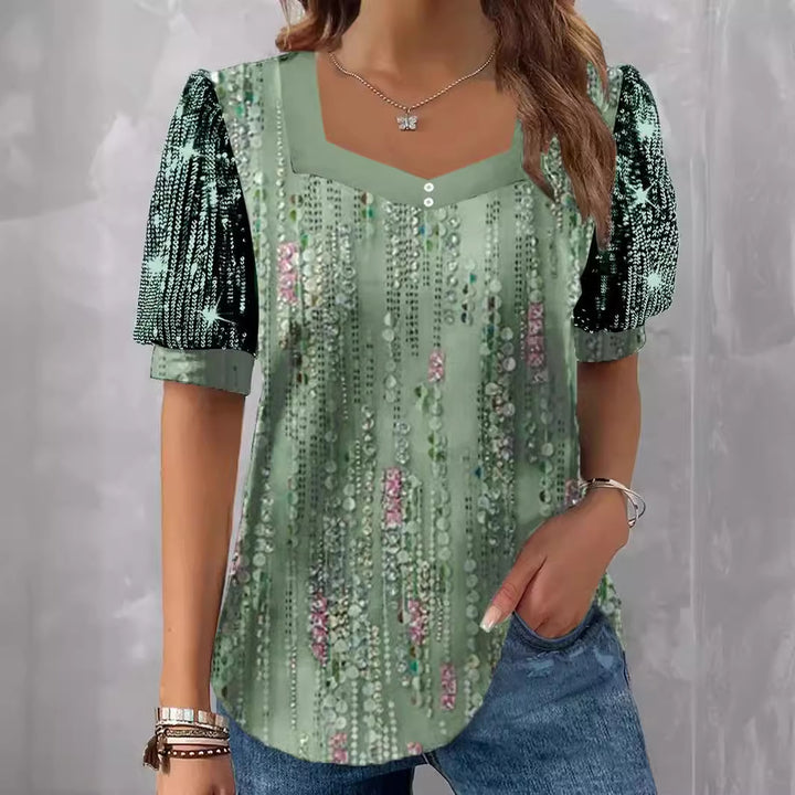 Damen Glitzernde V-Pullover Bluse Drune