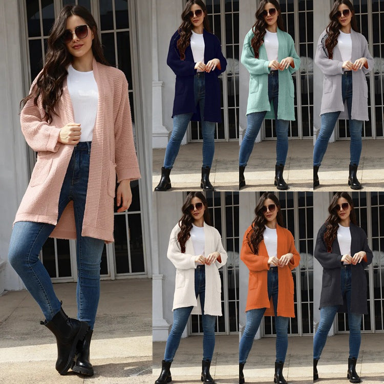 Damen lässiger Strickcardigan mit praktischen Taschen und offener Front Drune