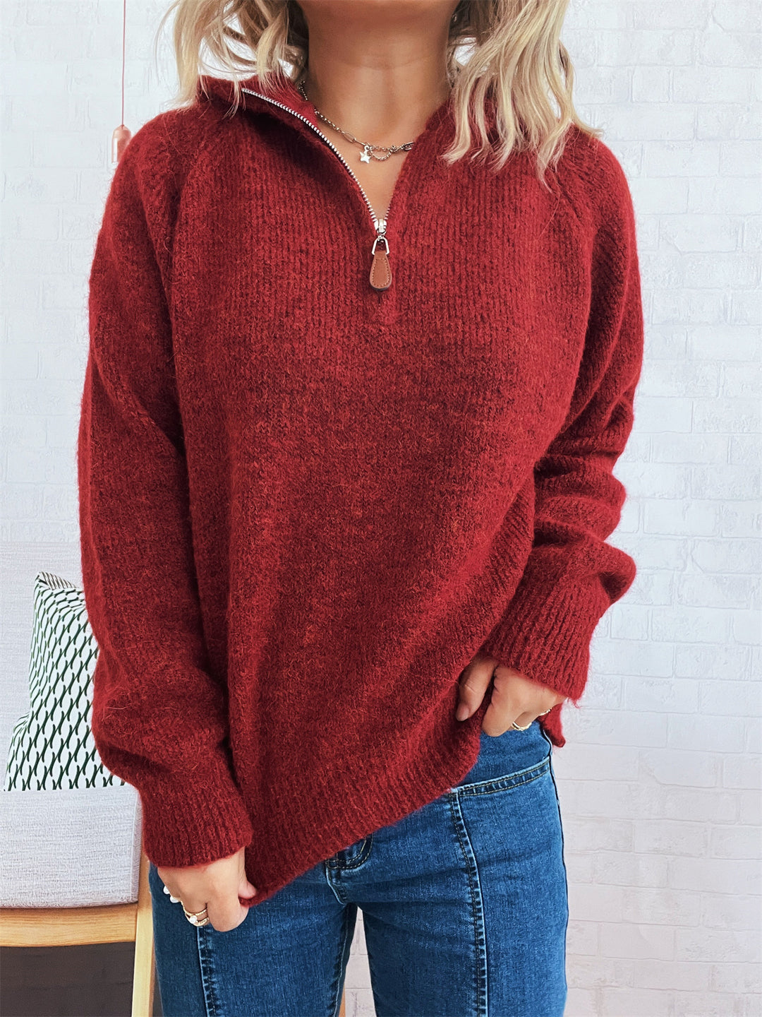 Damen kuscheliger Kapuzenpullover mit Zipper und modernem Rippdesign Drune