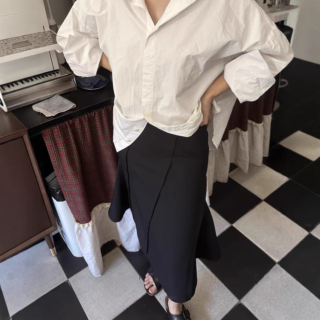 Damen elegante Stoffhose mit hohem Bund Drune