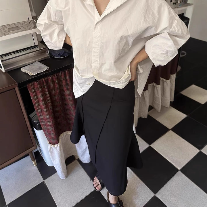 Damen elegante Stoffhose mit hohem Bund Drune