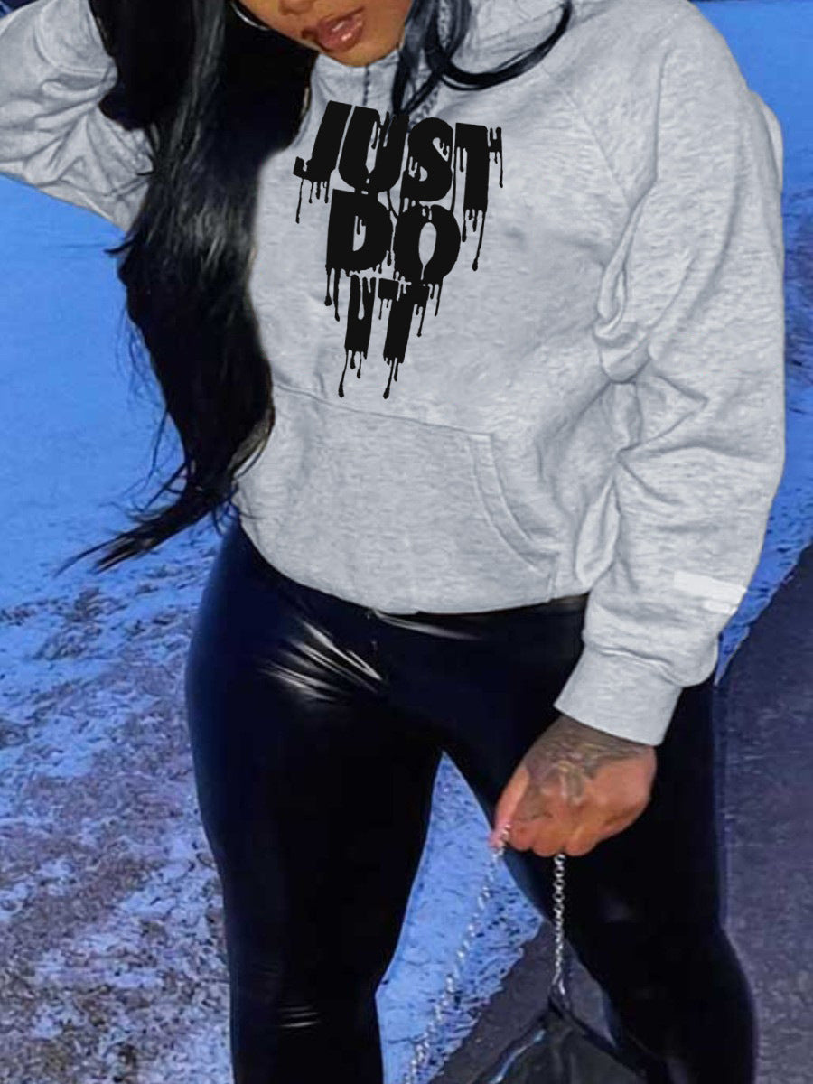 Damen sportlicher Kapuzenpullover mit grafischem Druck und Kängurutasche Drune