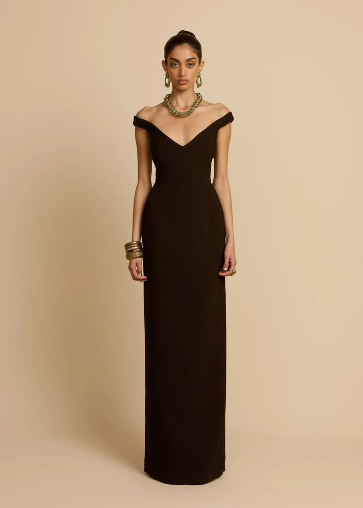 Damen Schlichtes Off-Shoulder-Maxikleid Drune