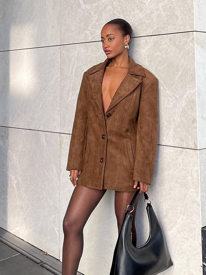 Damen Designer-Sakko mit tiefem V-Ausschnitt und modernen Details Drune
