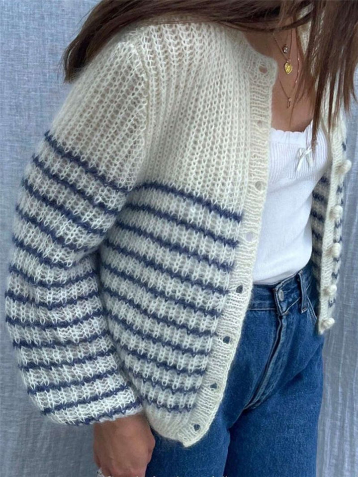 Damen Strickjacke im modernen Ringelmuster und lässigem Schnitt Drune