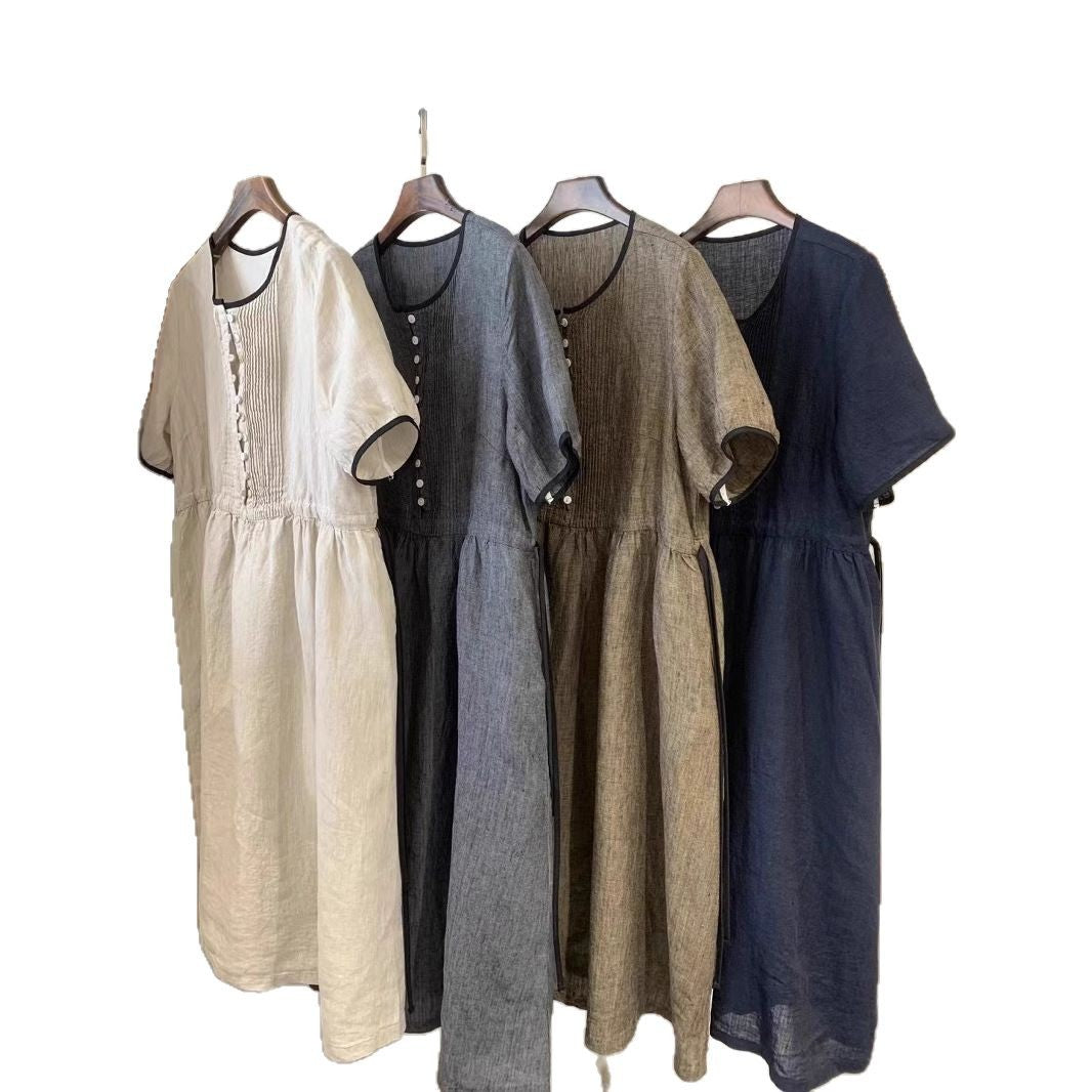 Damen Freizeit Kurzarm Hemdblusenkleid Drune
