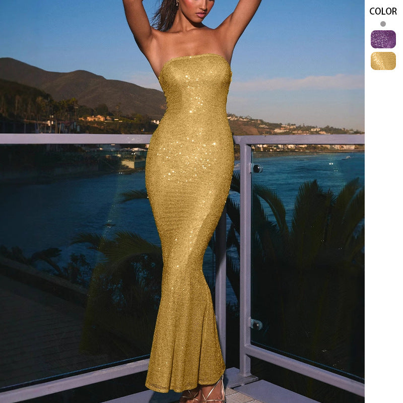Damen Glamouröses Abendkleid mit figurbetontem Schnitt und schimmernden Pailletten Drune