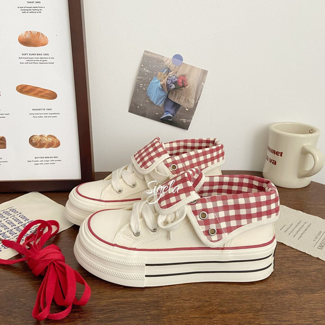 Damen Plateau-Sneaker mit abnehmbarem Kragen und modischen Karomustern Drune