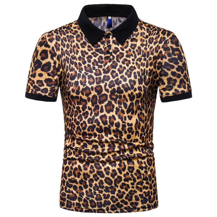 Herren zeitgenössisches Leopardenmuster Poloshirt Drune