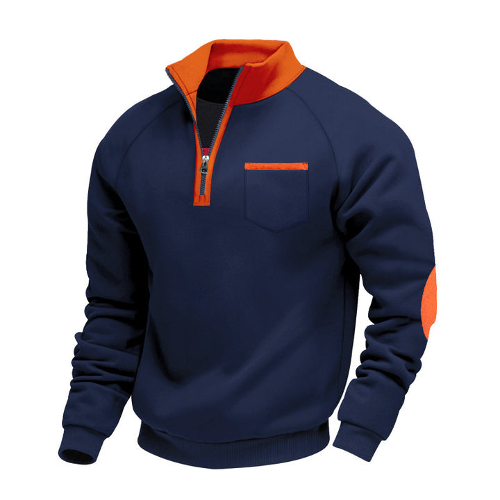Herren nan Fleece-Quarterzip Pullover mit Brusttasche und Ellbogenpatches Drune