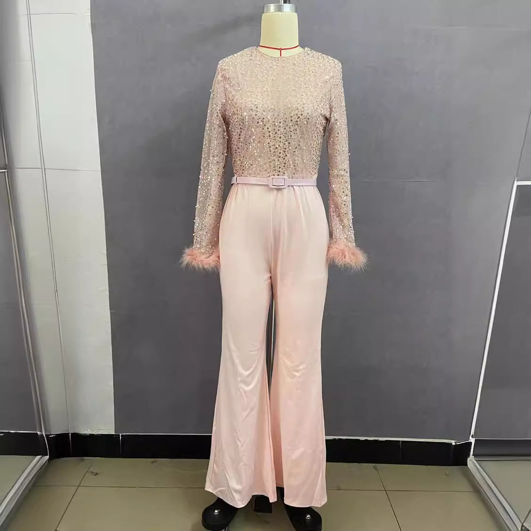 Damen Glitzerndes Oberteil mit langen Ärmeln und eleganter Hose Drune