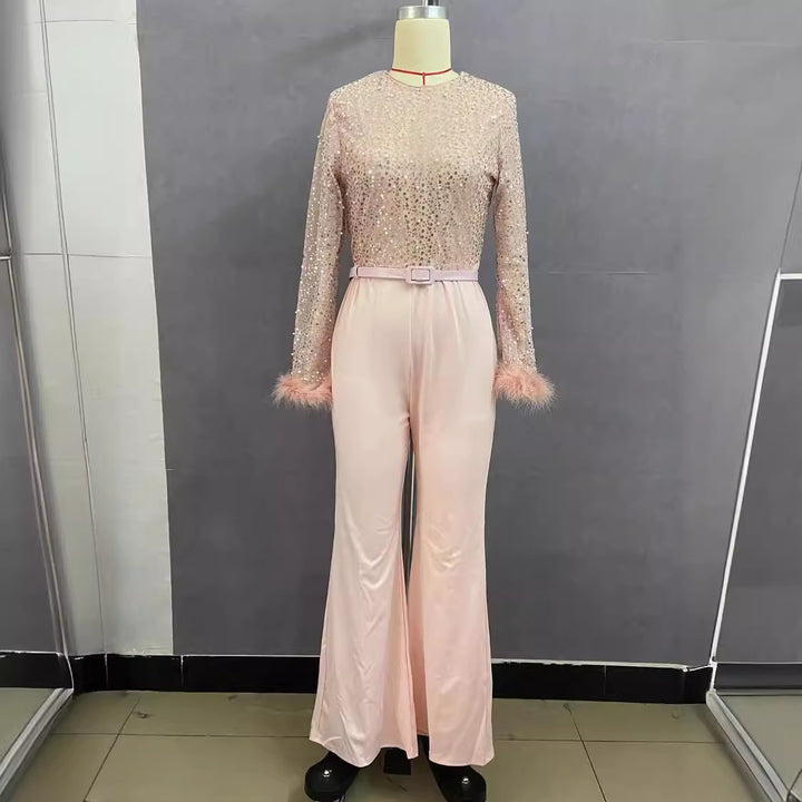 Damen Glitzerndes Oberteil mit langen Ärmeln und eleganter Hose Drune